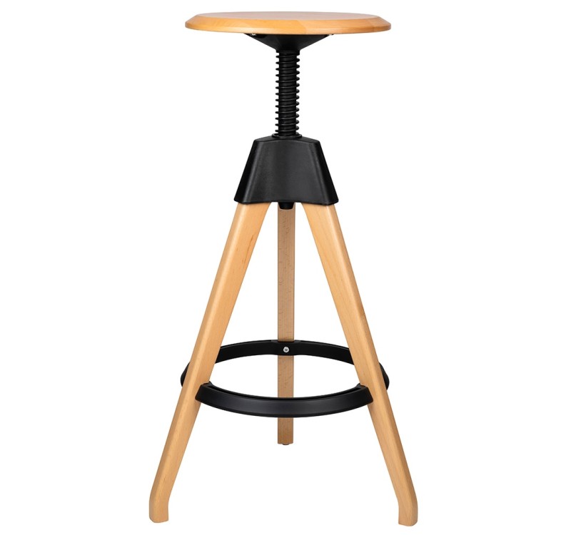 Krzesło barowe regulowane TOM czarne - polipropylen, drewno bukowe