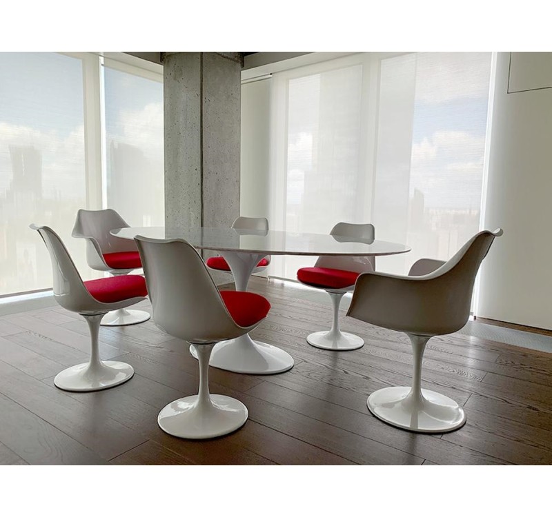 Stół TULIP ELLIPSE MARBLE ARABESCATO  - biały - blat owalny marmurowy, metal