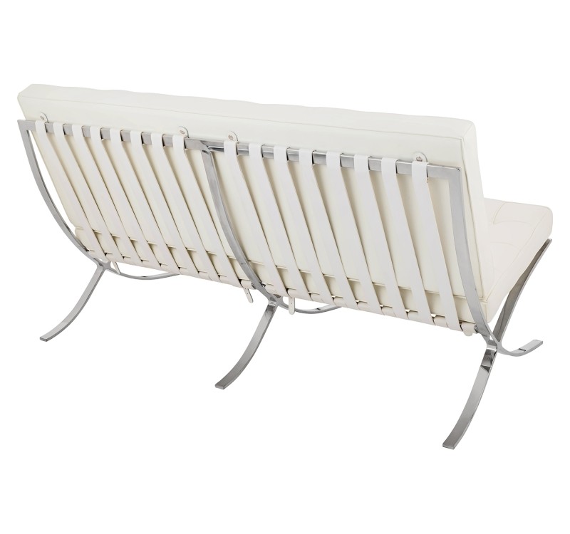 Sofa dwuosobowa BARCELON PRESTIGE PLUS  biała - włoska skóra naturalna, stal