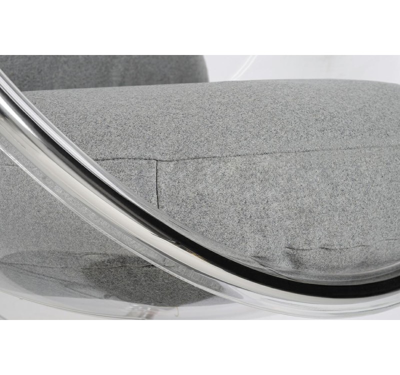 Fotel BUBBLE STAND poduszka jasnoszara - podstawa chrom, korpus akryl, poduszka wełna