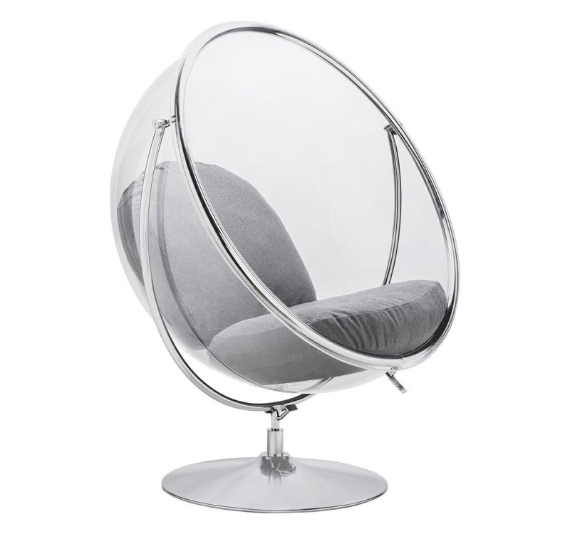 Fotel BUBBLE STAND 2 poduszka jasnoszara - akryl, chrom, wełna