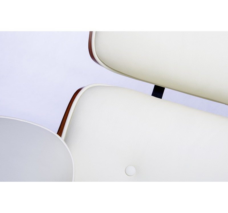 Fotel LOUNGE biały, sklejka orzech - skóra naturalna