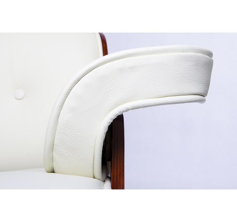 Fotel LOUNGE biały, sklejka orzech - skóra naturalna