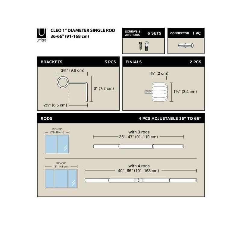 UMBRA karnisz CLEO 91 - 168 cm srebrny
