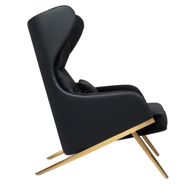 Fotel HAMPTON VELVET czarny, ekoskóra czarna - złota podstawa
