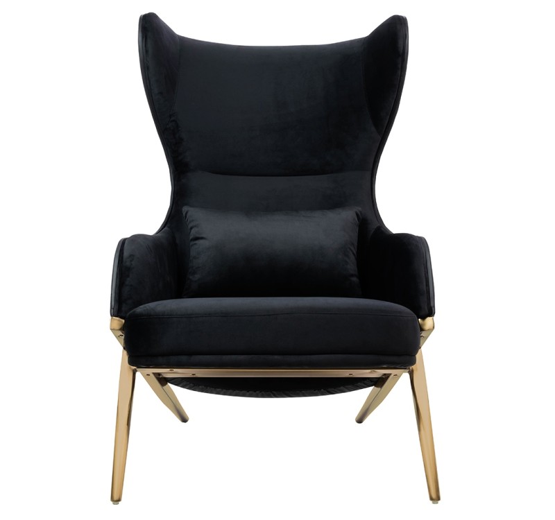 Fotel HAMPTON VELVET czarny, ekoskóra czarna - złota podstawa