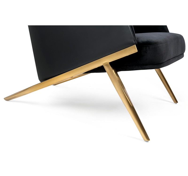 Fotel HAMPTON VELVET czarny, ekoskóra czarna - złota podstawa