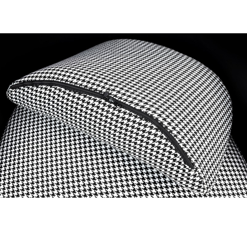 Fotel VENICE tkanina pepitka biało - czarna ekoskóra czarna - złota podstawa