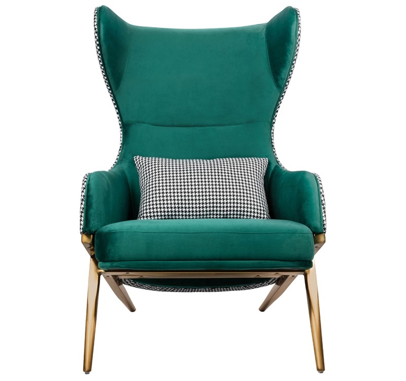 Fotel HAMPTON VELVET ciemny zielony tkanina pepitka biało - czarna