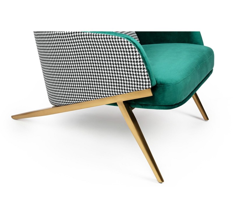 Fotel HAMPTON VELVET ciemny zielony tkanina pepitka biało - czarna