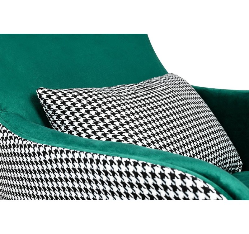 Fotel HAMPTON VELVET ciemny zielony tkanina pepitka biało - czarna