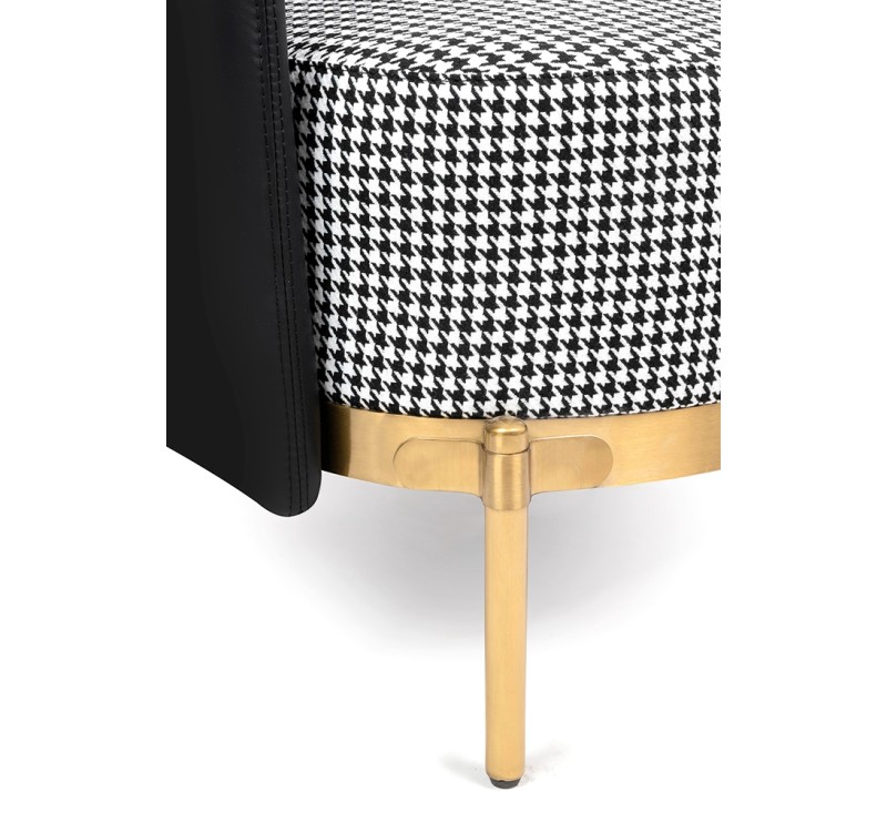 Fotel VENICE tkanina pepitka biało - czarna ekoskóra czarna - złota podstawa
