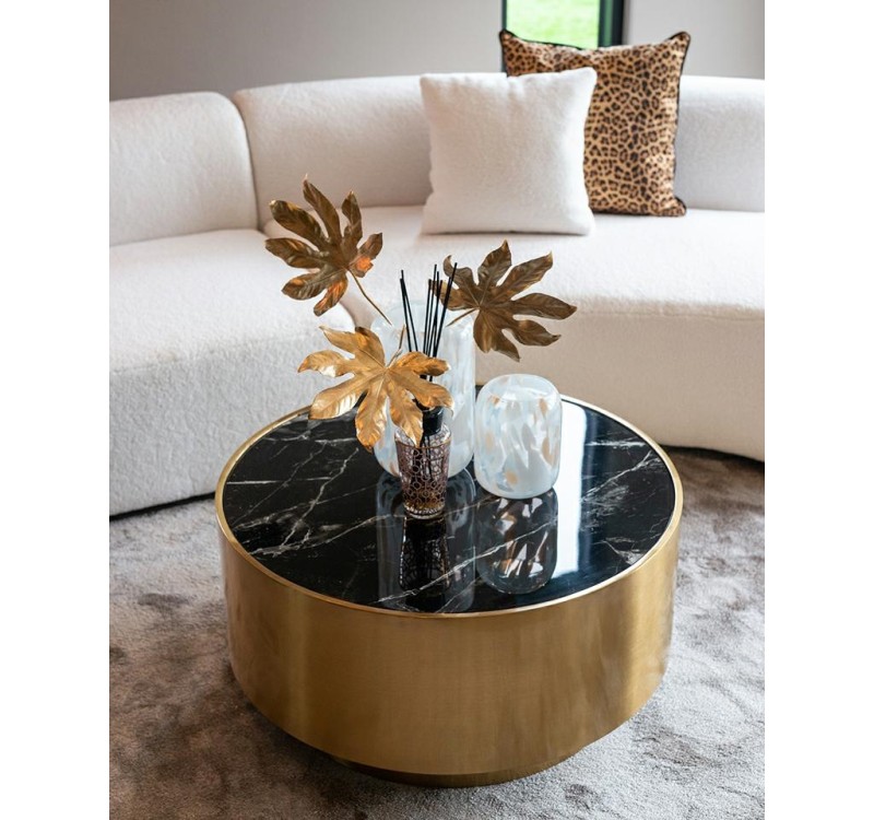 Stolik kawowy COSSAI złoty - konglomerat  imitujący marmur, stal nierdzewna