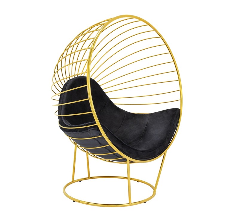 Fotel GABBIA STAND złoty z podnóżkiem