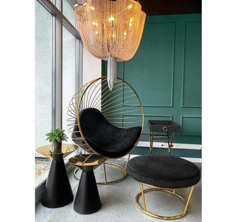 Fotel GABBIA STAND złoty z podnóżkiem