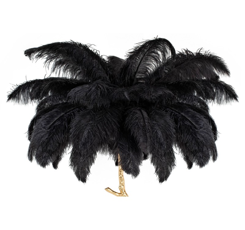 Lampa podłogowa TIFFANY 175 czarna  mosiądz / naturalne pióra