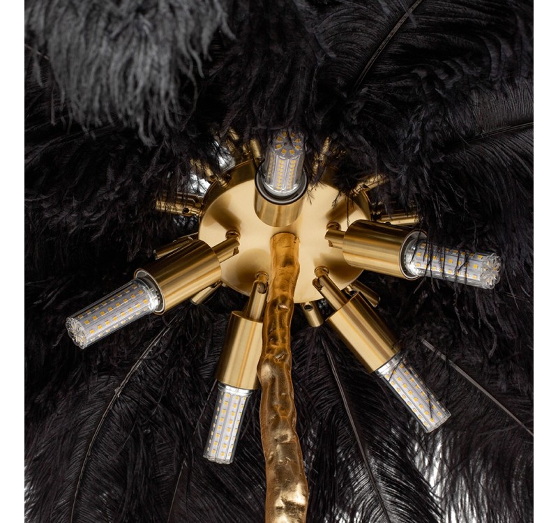 Lampa podłogowa TIFFANY 175 czarna  mosiądz / naturalne pióra