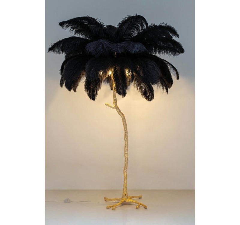 Lampa podłogowa TIFFANY 175 czarna  mosiądz / naturalne pióra