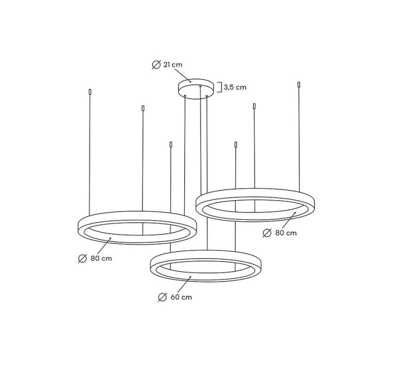 MOOSEE lampa wisząca RING 60 + 80 + 80    złota na jednej podsufitce