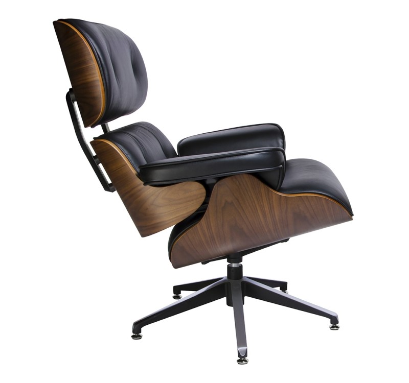 Fotel LOUNGE czarny / orzech - skóra naturalna