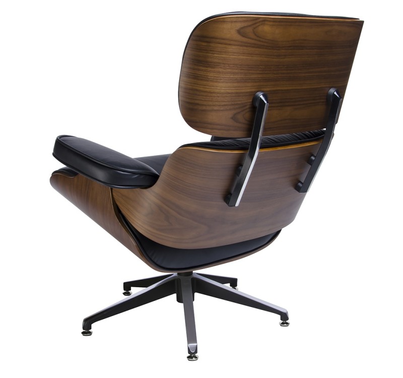 Fotel LOUNGE czarny / orzech - skóra naturalna