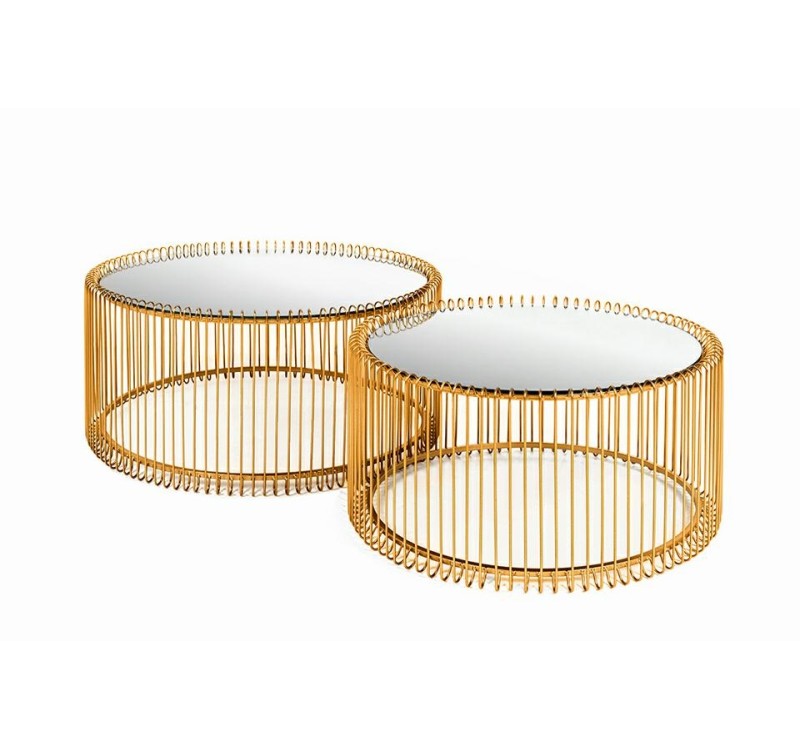 KARE zestaw stolików kawowych WIRE mosiądz