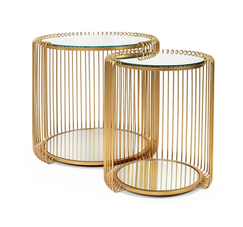 KARE zestaw stolików WIRE DOUBLE II mosiądz