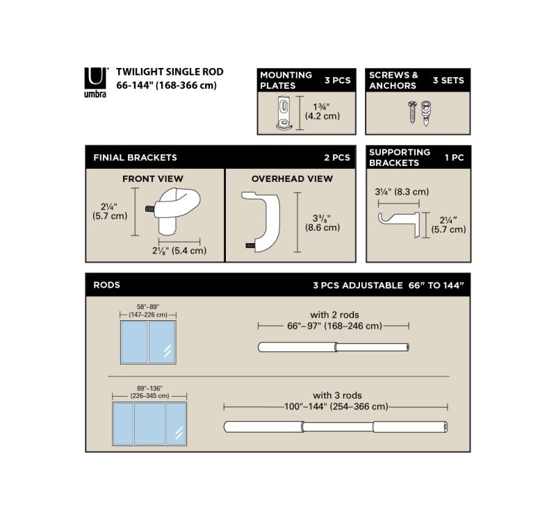 UMBRA karnisz TWILIGHT 168 - 365 cm       czarny mat