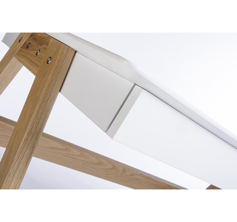 Biurko RIVA (Scandic) białe - blat MDF, podstawa dębowa