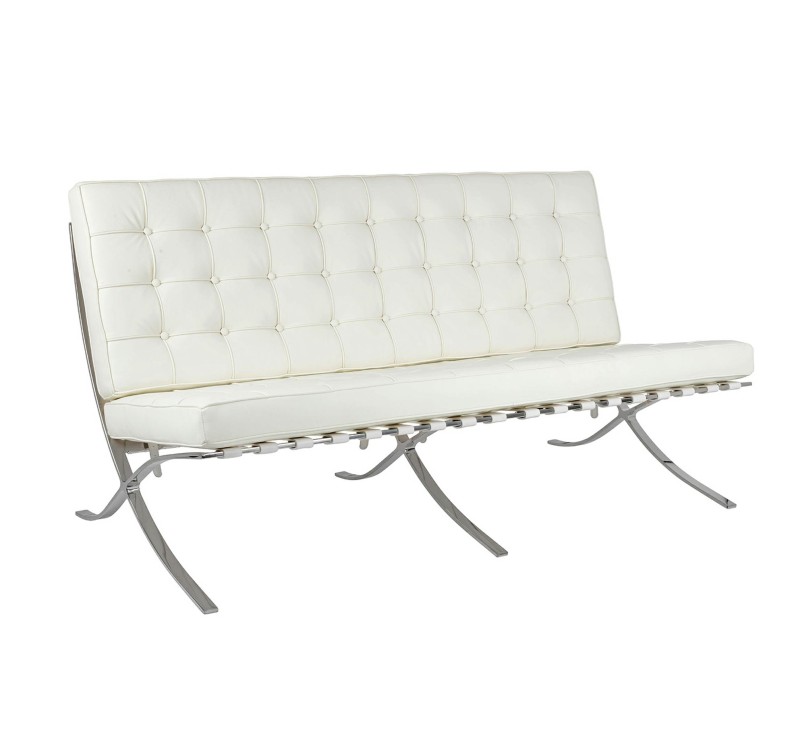 Sofa BARCELON trzyosobowa biała - włoska skóra naturalna, chrom