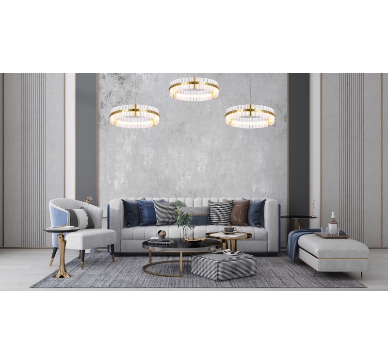 MOOSEE lampa wisząca SATURNUS 47 złota - LED, kryształ, stal szczotkowana