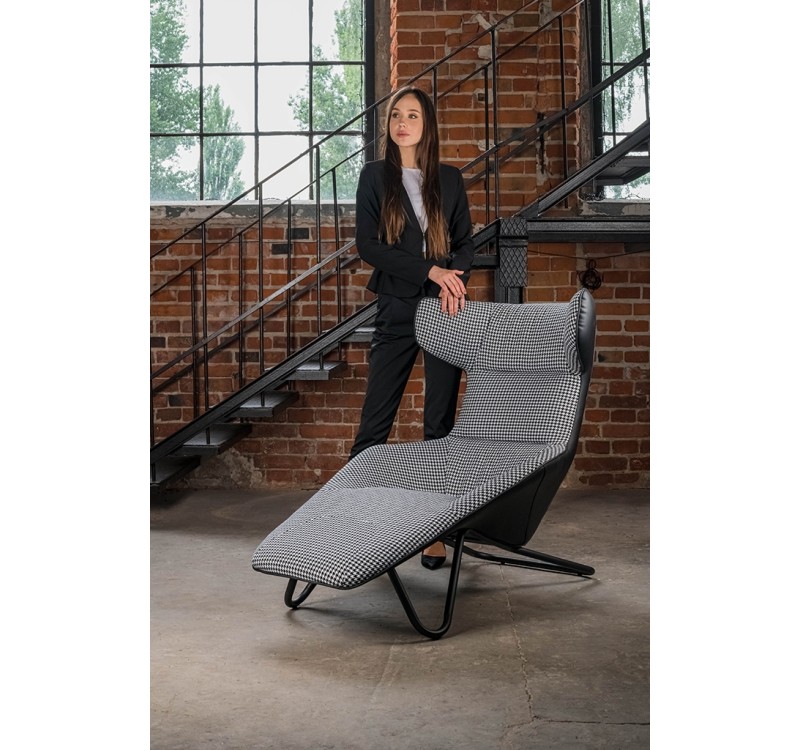 Leżanka VITA tkanina pepitka biało - czarna, ekoskóra czarna