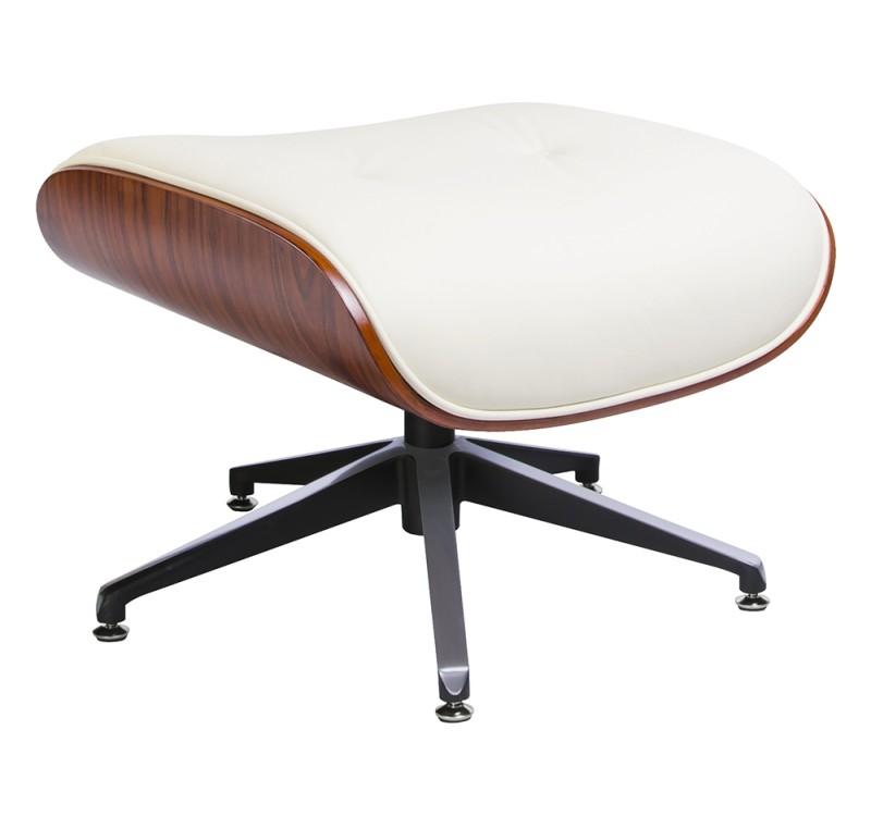 Fotel LOUNGE biały / orzech z podnóżkiem