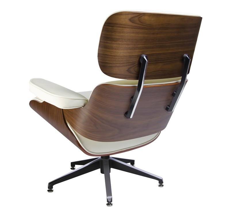 Fotel LOUNGE biały / orzech z podnóżkiem