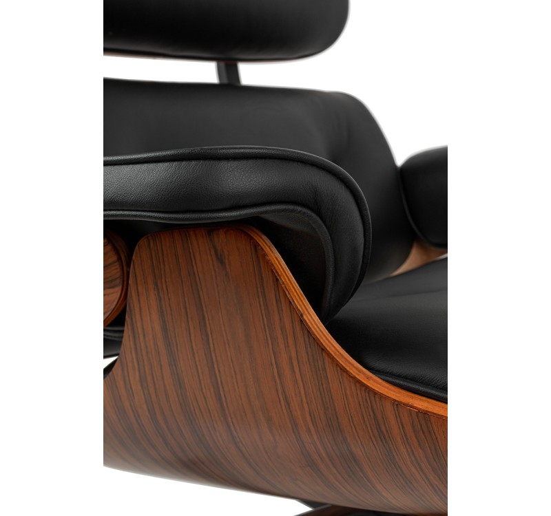 Fotel LOUNGE HM czarny / róża z podnóżkiem