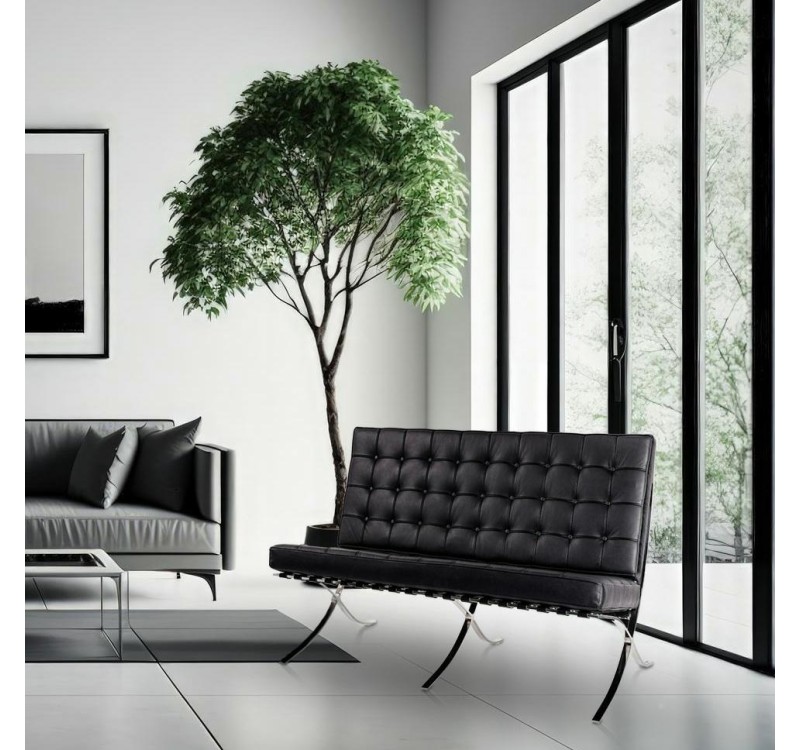MODESTO sofa dwuosobowa BARCELON czarna - ekoskóra, stal polerowana