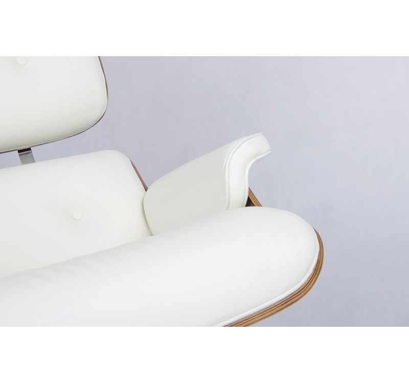 Fotel LOUNGE VA PREMIUM biały / orzech z podnóżkiem