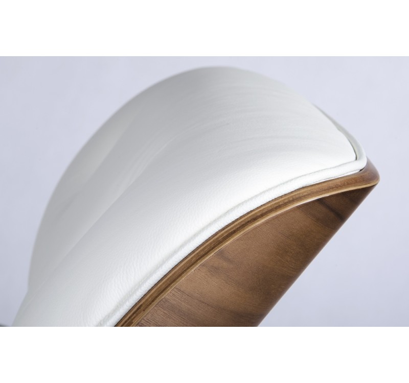 Fotel LOUNGE VA PREMIUM biały / orzech z podnóżkiem