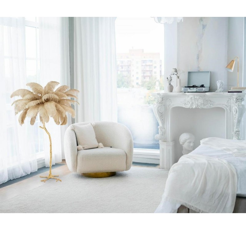 MOOSEE lampa podłogowa TIFFANY 175        beżowa mosiądz / naturalne pióra