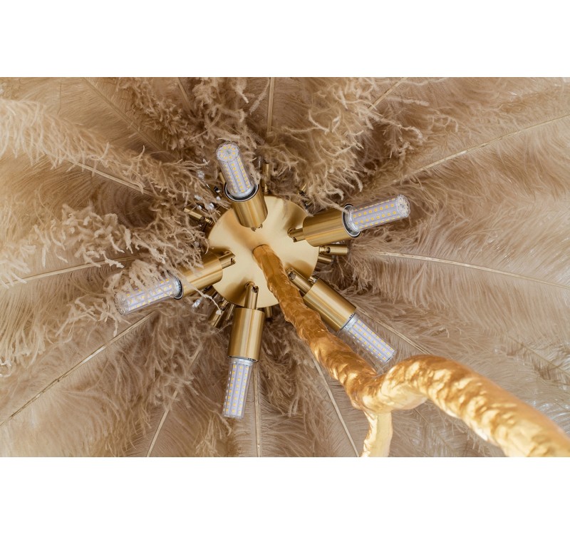 MOOSEE lampa podłogowa TIFFANY 175        beżowa mosiądz / naturalne pióra