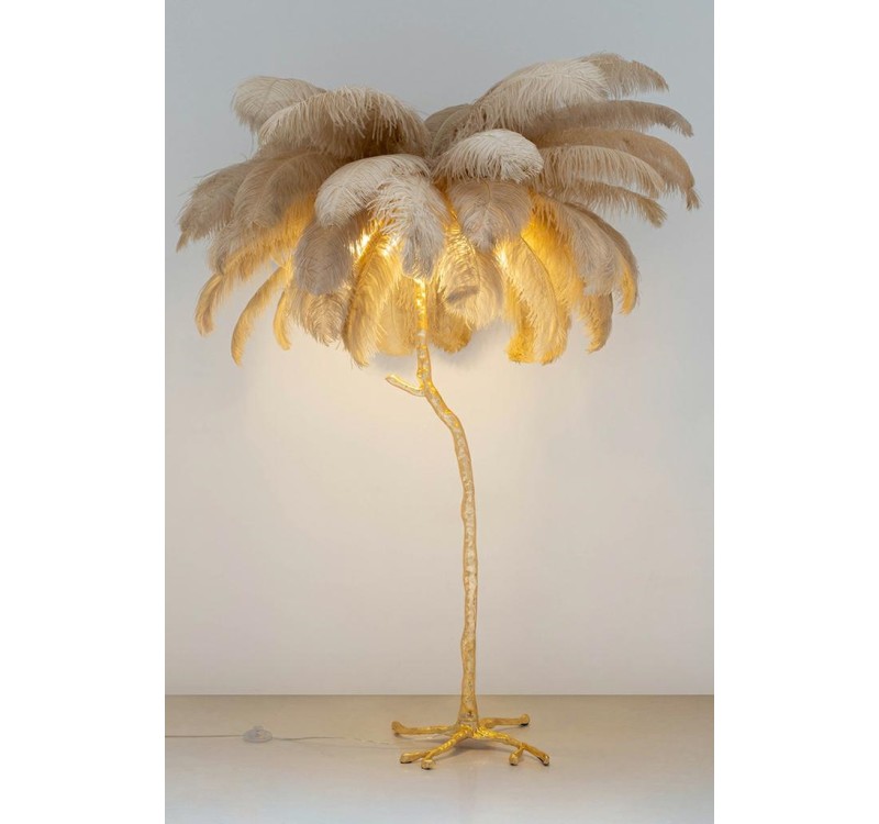 MOOSEE lampa podłogowa TIFFANY 175        beżowa mosiądz / naturalne pióra