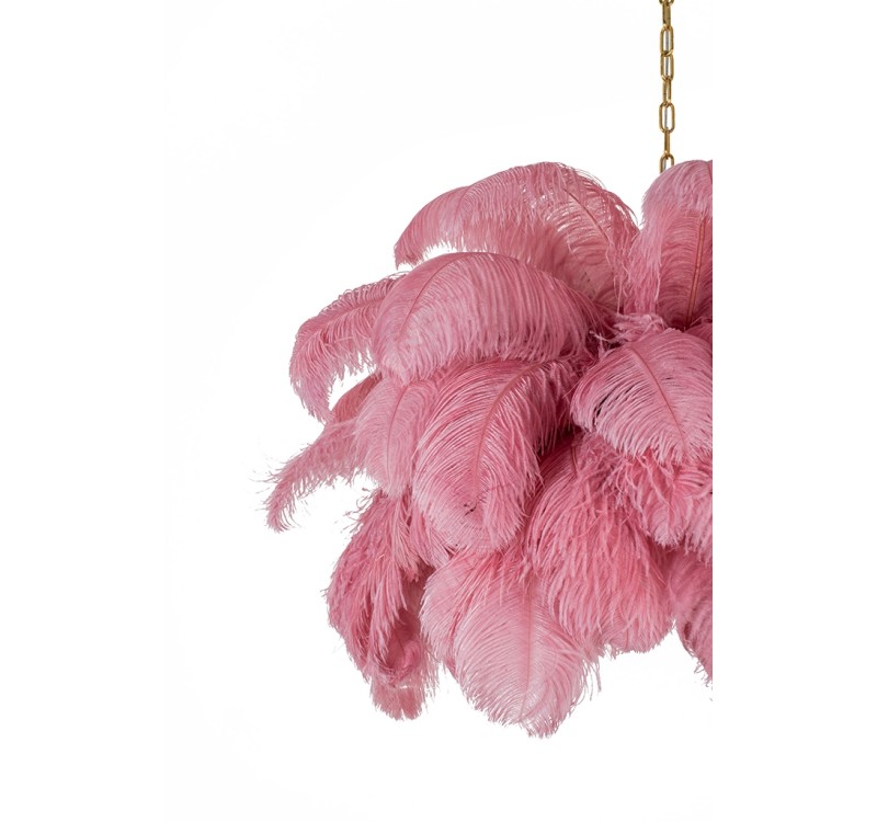 Lampa wisząca TIFFANY 135 różowa mosiądz / naturalne pióra