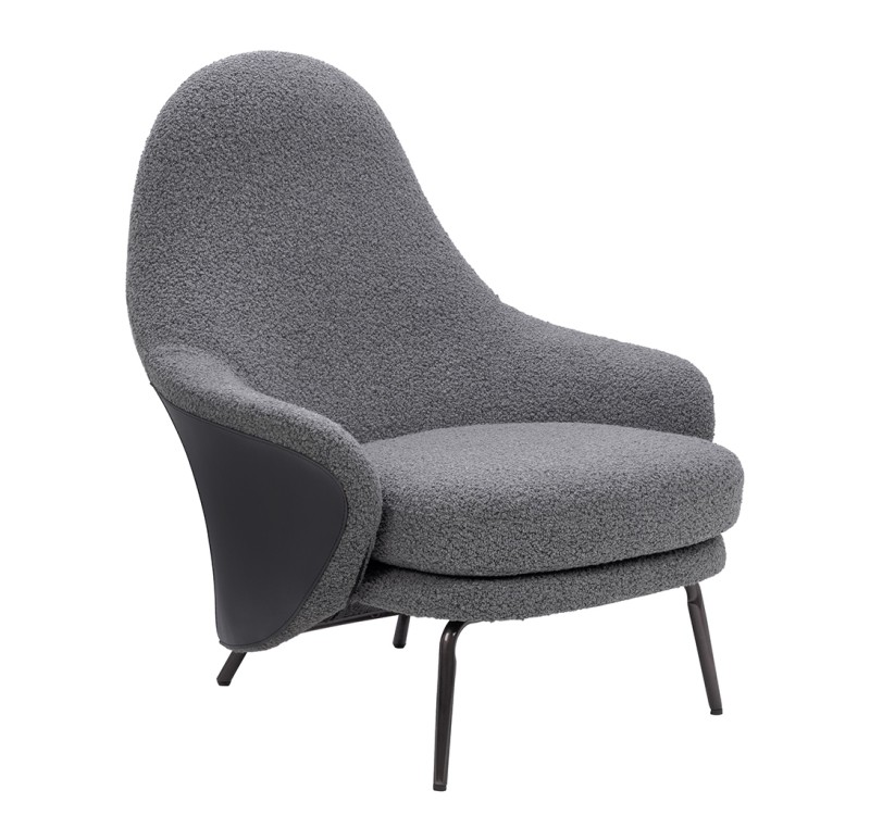 Fotel LOBBY TEDDY szary - stal nierdzewna, czarny opal