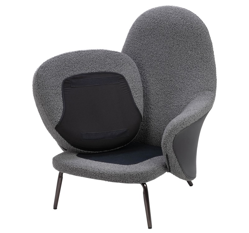 Fotel LOBBY TEDDY szary - stal nierdzewna, czarny opal