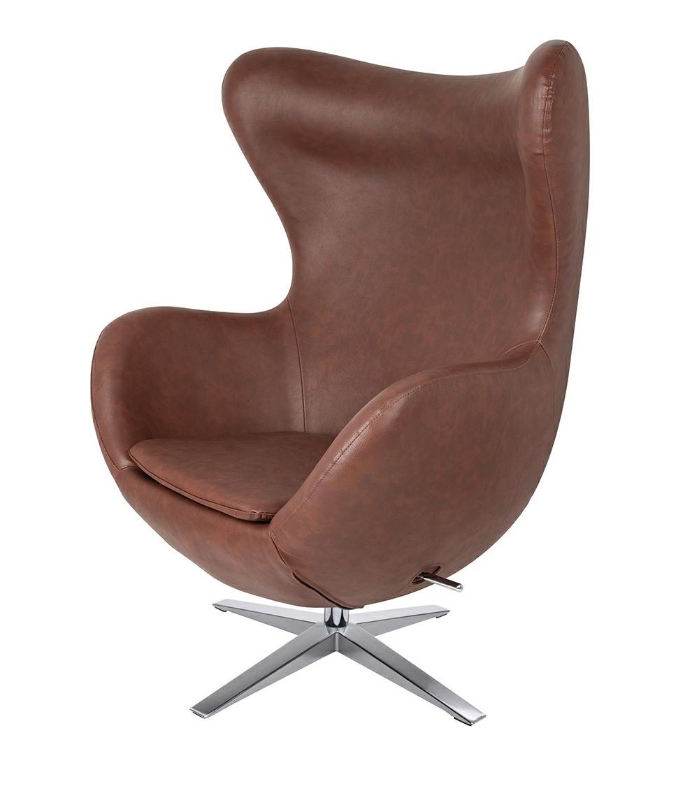 Fotel EGG SZEROKI PU brąz vintage brandy