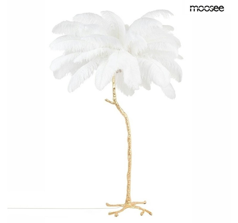 MOOSEE lampa podłogowa TIFFANY 175 biała  mosiądz / naturalne pióra