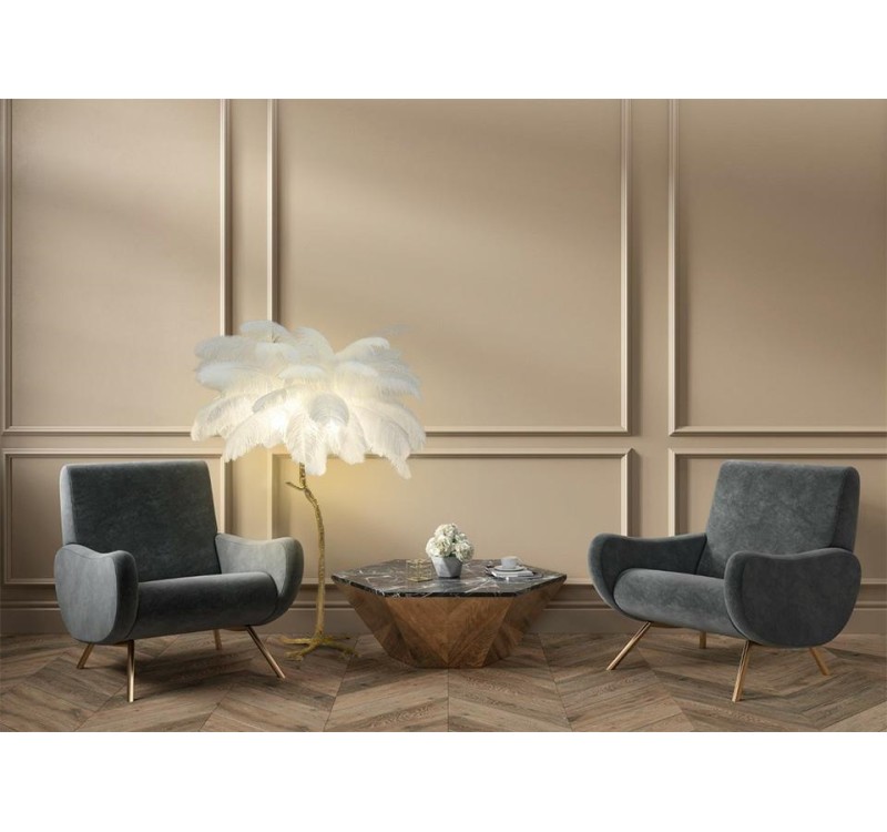 MOOSEE lampa podłogowa TIFFANY 175 biała  mosiądz / naturalne pióra