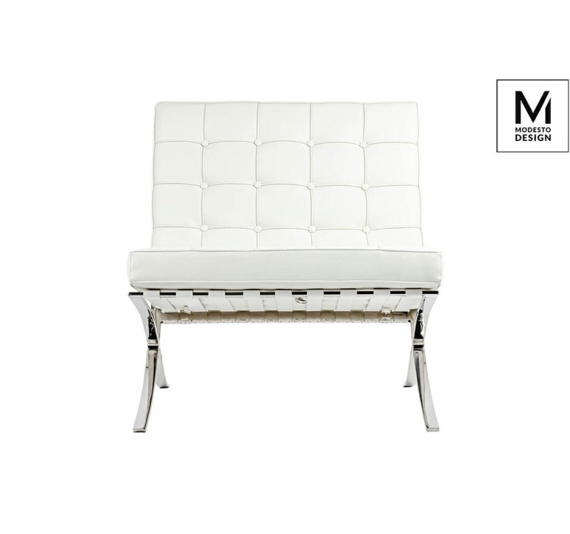 MODESTO fotel BARCELON biały - ekoskóra,  stal polerowana