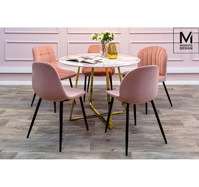 MODESTO krzesło CARLO pudrowy róż - welur, metal