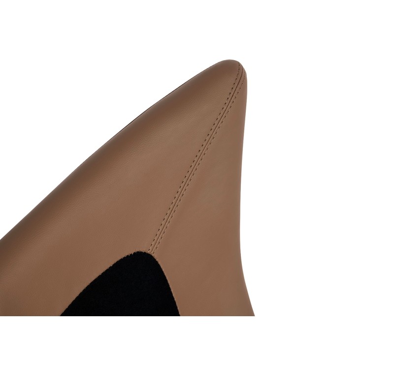 Fotel bujany OTILIA brązowa pepitka -  drewniane płozy, ekoskóra